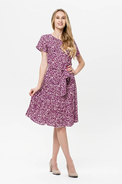 Платье летнее свободное из вискозы с поясом BirizModa 21С0017 фиолетовый - фото 1