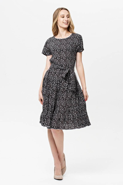 Платье летнее из вискозы с коротким рукавом и поясом BirizModa 21С0017 черный - фото 1