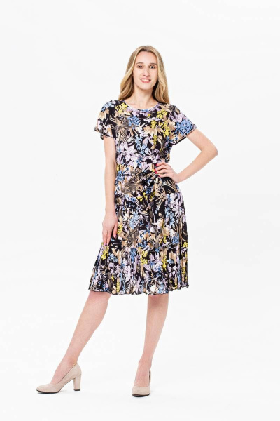 Платье летнее из вискозы с цветочным принтом и поясом BirizModa 21С0018 голубой - фото 1