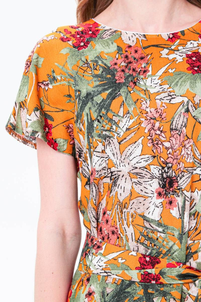 Платье летнее из вискозы с цветочным принтом и поясом BirizModa 21С0018 горчичный - фото 3