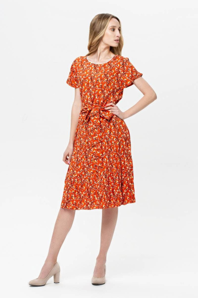 Платье летнее из вискозы с ярким принтом и поясом BirizModa 21С0019 рыжий - фото 1