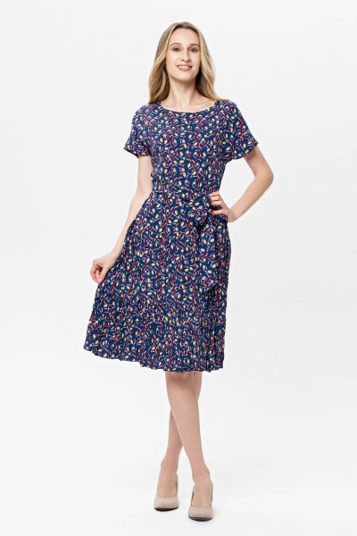 Платье летнее из вискозы с цветочным принтом и поясом BirizModa 21С0019 синий - фото 1