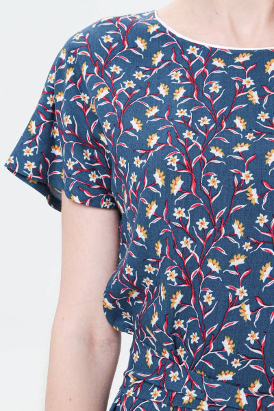 Платье летнее из вискозы с цветочным принтом и поясом BirizModa 21С0019 синий - фото 3