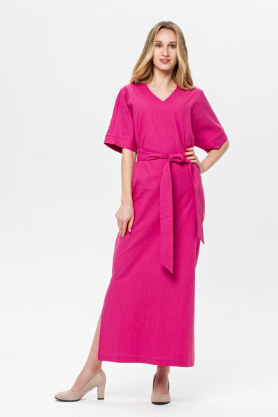 Платье летнее из вискозы с широким рукавом и поясом BirizModa 21С0020 малиновый - фото 1