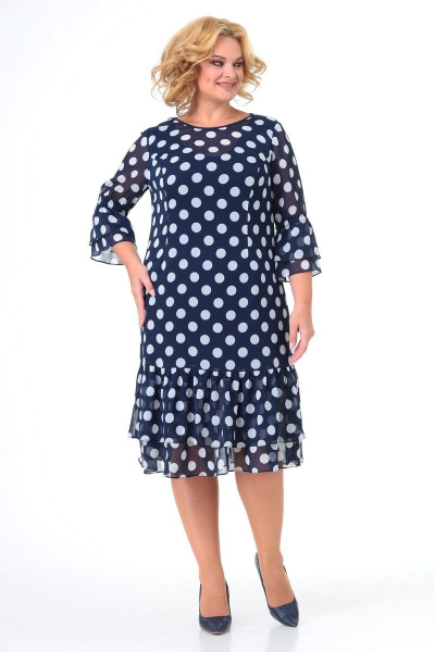 Платье из шифона с контрастными воланами и принтом Кэтисбел 1554 горох - фото 1