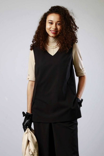 Черный жилет из текстиля с V-образным вырезом и разрезами Femme & Devur 70685 1.3F(170) - фото 1