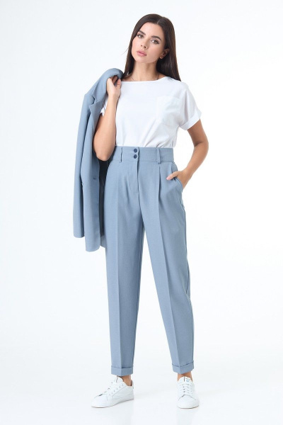 Блуза, брюки, жакет T&N 7078 серо-голубой+белый - фото 6