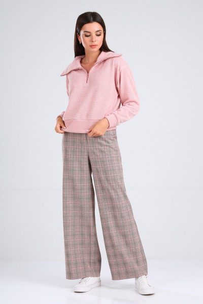Брюки, джемпер Viola Style 20572 розовый-клетка - фото 1