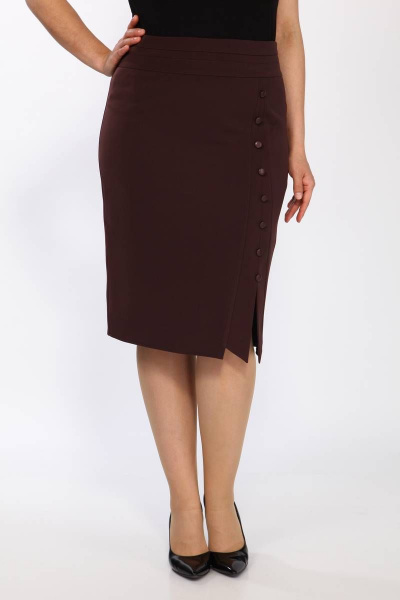 Деловая юбка из текстиля с пуговицами и шлицей Klever 382 горький_шоколад - фото 4