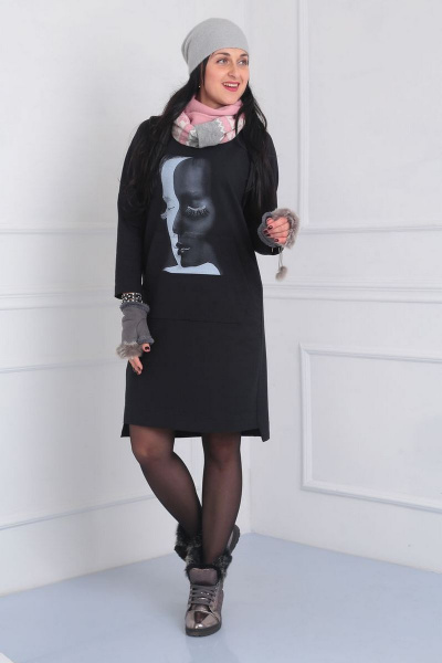 Стильное платье в стиле спорт-шик с карманами VIA-Mod 406 черный - фото 1