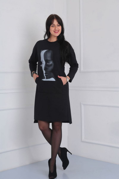 Стильное платье в стиле спорт-шик с карманами VIA-Mod 406 черный - фото 2