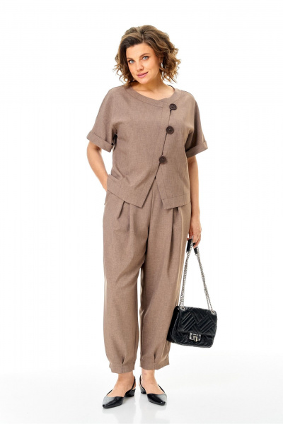 Костюм летний женский из льна: жакет и брюки Michel chic 1337/1 коричневый - фото 1