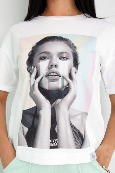 Футболка с рукавами и подворотом из хлопка для повседневных образов Kivviwear 4026.10 - фото 8