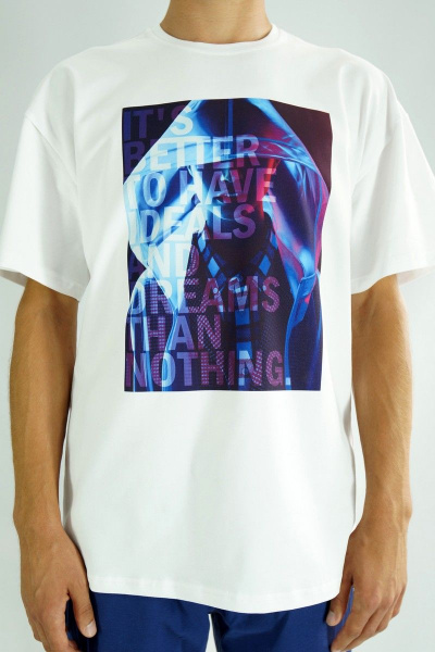 Футболка оверсайз из трикотажа хлопок с мультиколор принтом Kivviwear 1001.02 - фото 4