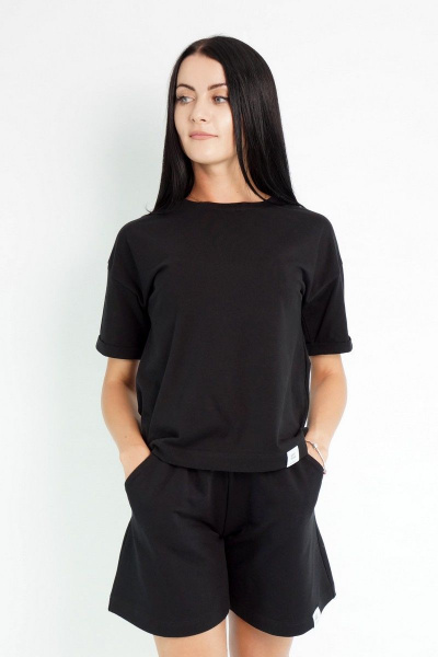 Женские оверсайз шорты с расширением к низу из футера Kivviwear 4027 черный - фото 2