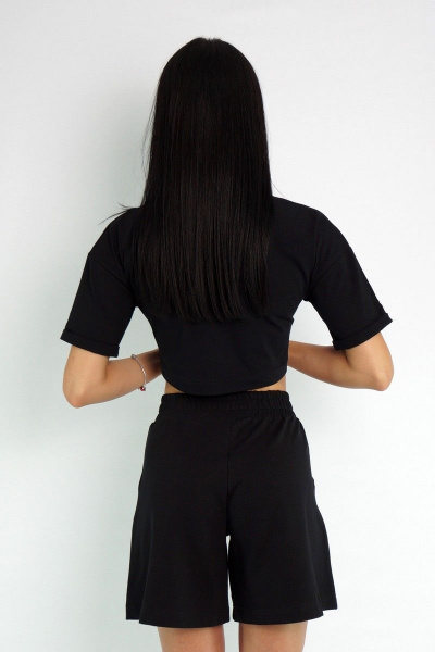 Женские оверсайз шорты с расширением к низу из футера Kivviwear 4027 черный - фото 9
