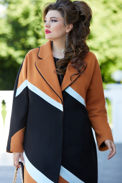 Пальто Vittoria Queen 14493 черный-терракот - фото 5