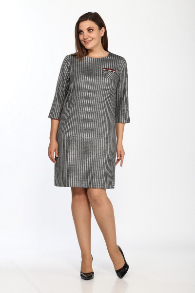 Платье прямое с накладными карманами и молнией Lady Style Classic 1377/2 стальной_полоска - фото 1