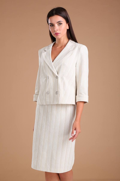 Жакет, юбка Viola Style 2666 бежевый_в_полоску - фото 2