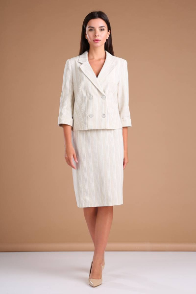 Жакет, юбка Viola Style 2666 бежевый_в_полоску - фото 1
