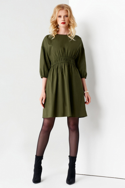 Платье короткое приталенное с широкими резинками Панда 64780z хаки - фото 1