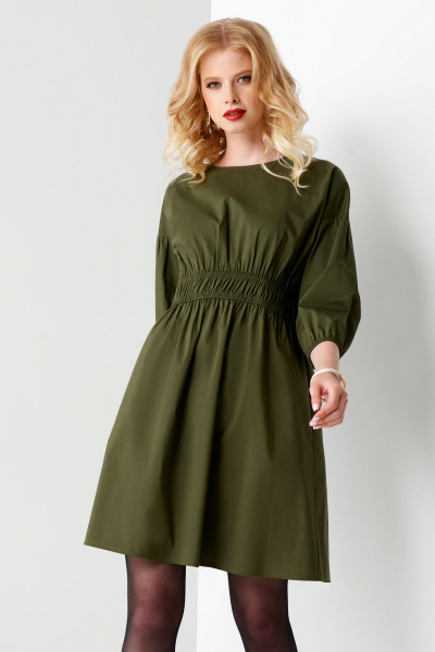 Платье короткое приталенное с широкими резинками Панда 64780z хаки - фото 2