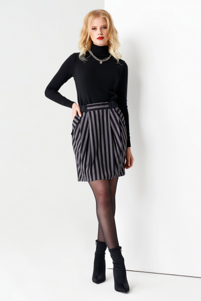 Юбка-тюльпан из текстиля с мягкими складками и внутренними карманами Панда 52650z серо-черный - фото 1