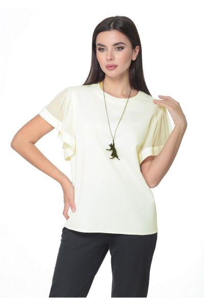 Бежевое платье из текстиля с застежкой и воздушными рукавами из сетки Angelina & Сompany 511 молоко - фото 1