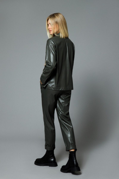 Брюки полуприлегающего силуэта из эко-кожи с карманами DILIA 0520 зеленый - фото 3