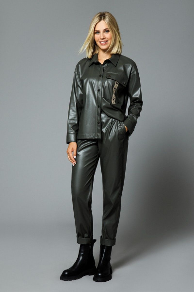 Брюки полуприлегающего силуэта из эко-кожи с карманами DILIA 0520 зеленый - фото 1