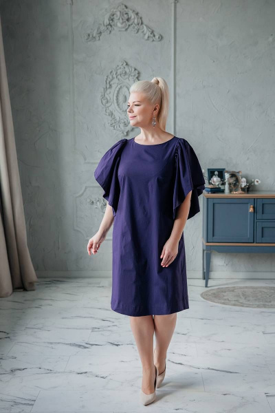Платье прямое из хлопка с карманами и коротким рукавом ASV 2441 фиолетовый - фото 5
