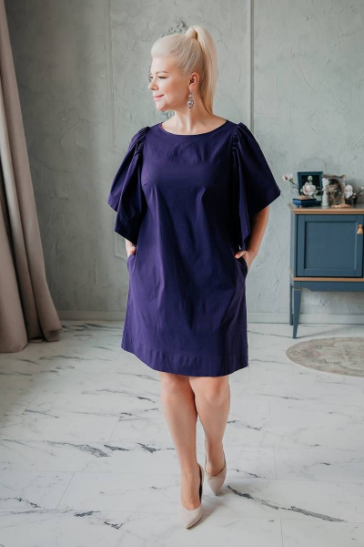 Платье прямое из хлопка с карманами и коротким рукавом ASV 2441 фиолетовый - фото 4
