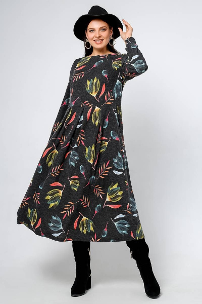 Платье La rouge 5338 графит-(цветы) - фото 1