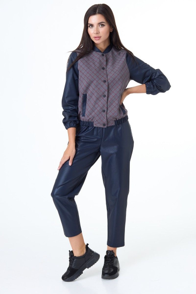 демисезонный черный жакет из текстиля с коротким рукавом и классическим стилем Anelli 1067 клетка - фото 7