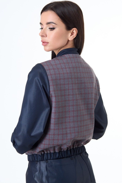 демисезонный черный жакет из текстиля с коротким рукавом и классическим стилем Anelli 1067 клетка - фото 4