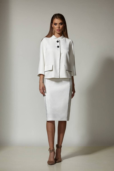 Деловой костюм женский: прямой жакет и юбка с рельефами и воротником-стойка Rosheli 1046 - фото 1