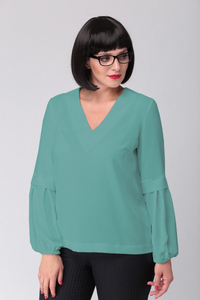 Бирюзовая и зеленая блуза с V-образным вырезом и сборкой MALI 621-078 бирюза - фото 5