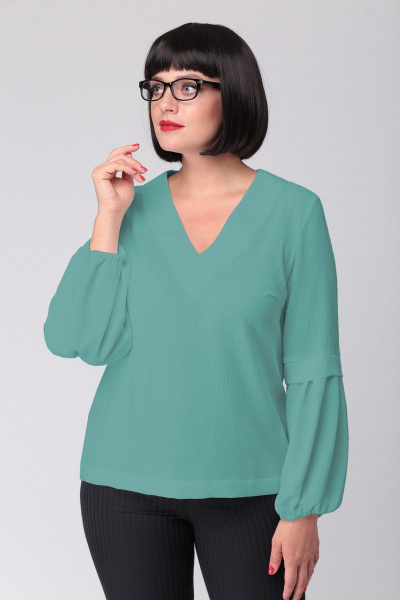 Бирюзовая и зеленая блуза с V-образным вырезом и сборкой MALI 621-078 бирюза - фото 4