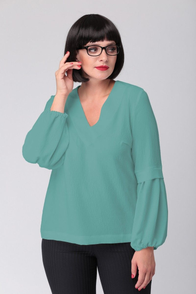 Бирюзовая и зеленая блуза с V-образным вырезом и сборкой MALI 621-078 бирюза - фото 1