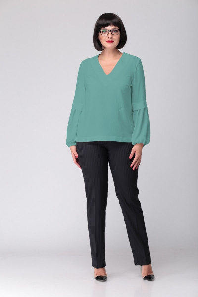 Бирюзовая и зеленая блуза с V-образным вырезом и сборкой MALI 621-078 бирюза - фото 3