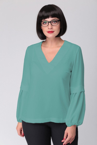 Бирюзовая и зеленая блуза с V-образным вырезом и сборкой MALI 621-078 бирюза - фото 2