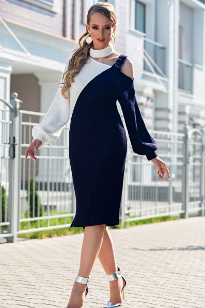 Платье Diva 1330 синий-белый - фото 1