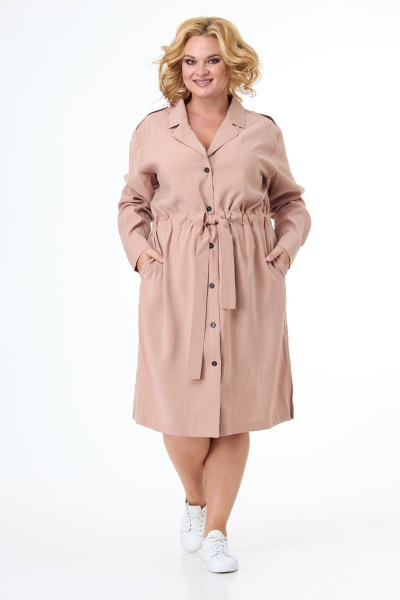 Платье с кулиской, карманами и разрезами из текстиля Anelli 900 капучино - фото 8