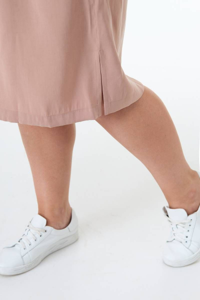 Платье с кулиской, карманами и разрезами из текстиля Anelli 900 капучино - фото 2