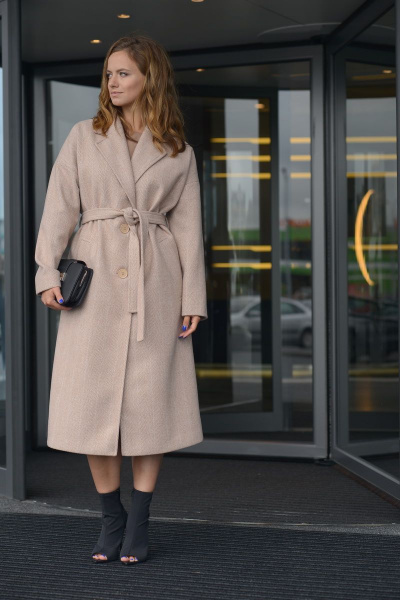 Длинное демисезонное пальто прямого силуэта с карманами Anna Majewska 1488 беж - фото 2