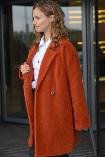 Пальто оранжевое свободного кроя из пальтовой ткани Anna Majewska 1502 рыжий - фото 2