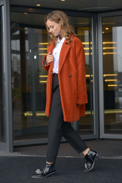 Пальто оранжевое свободного кроя из пальтовой ткани Anna Majewska 1502 рыжий - фото 3