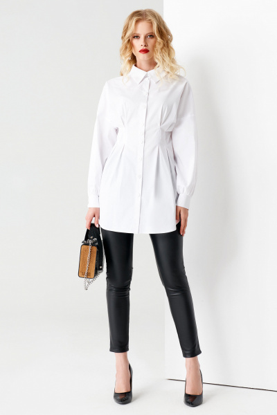 Эффектная приталенная блузка из хлопка с выточками Панда 66340z белый - фото 1