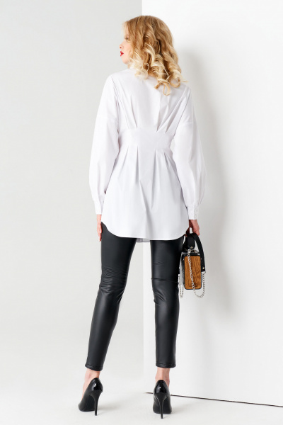 Эффектная приталенная блузка из хлопка с выточками Панда 66340z белый - фото 2