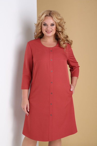 Платье трапециевидное из стрейчевой ткани в горошек Tensi 311 красный - фото 3